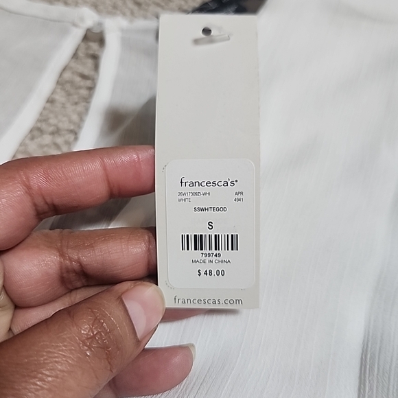 Francesca’s Mi Ami Gianne Godet White  Shiny Lined Wrap Mini Dress | Size Small. - Picture 6 of 12